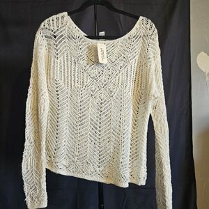 Forever 21 Cream Blouse with Intricate Knit Patterns
